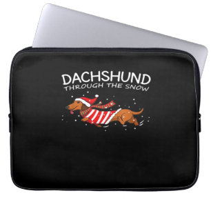 Dachshund Genom Snön Rolig Hund Jul Klassiker Laptop Fodral