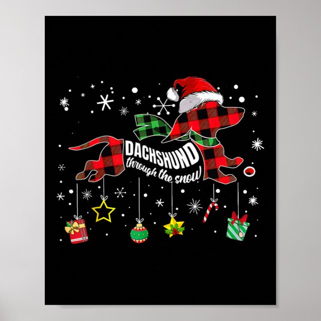 Dachshund Genom Snön Rolig Hund Plaid Jul Poster (Framsidan)