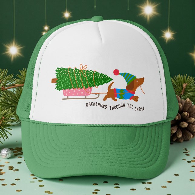 Dachshund Genom Snön Söt Jul Hund Keps (Skapare uppladdad)
