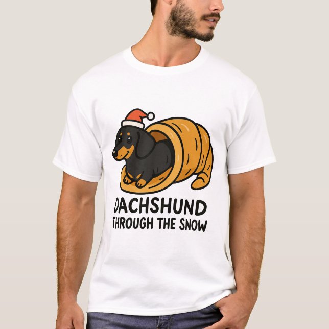 Dachshund Genom Snön T Shirt (Framsida)