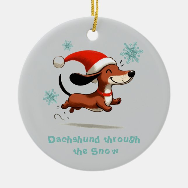 Dachshund genom snön valp hund jul julgransprydnad keramik (Framsidan)