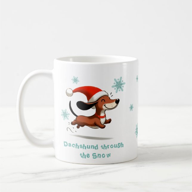 Dachshund genom snön valp hund jul kaffemugg (Vänster)