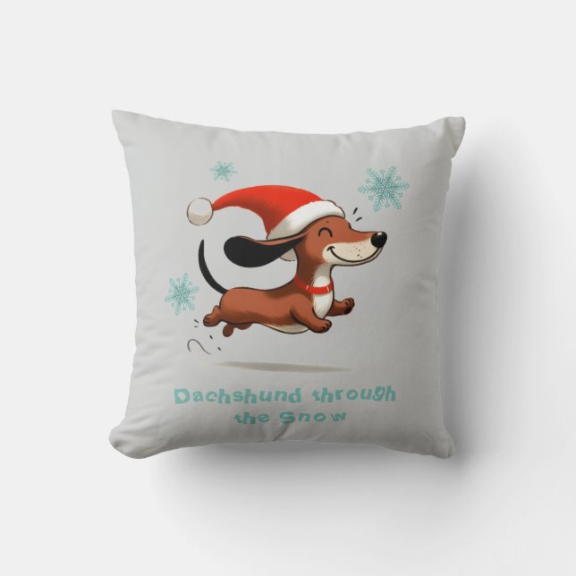Dachshund genom snön valp hund jul kudde (Framsida)