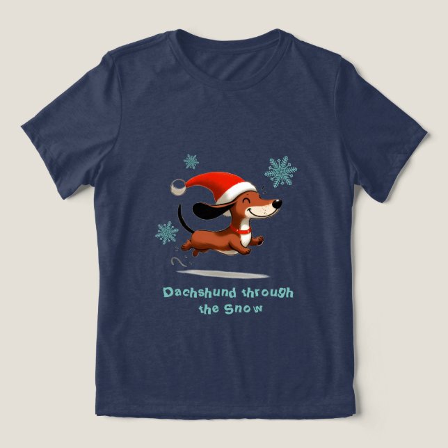 Dachshund genom snön valp hund jul t shirt (Design Framsida)