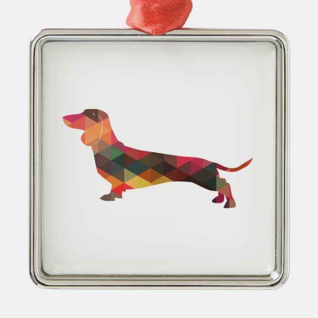 Dachshund Geometric Mönster Silhouette Julgransprydnad Metall (Framsidan)