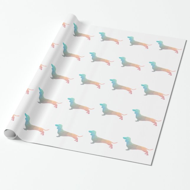 Dachshund Geometric Mönster Silhouette Presentpapper (Utrullad)