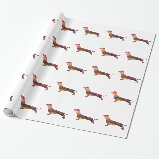 Dachshund Geometric Mönster Silhouette Presentpapper (Utrullad)