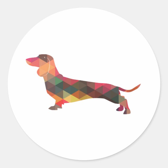 Dachshund Geometric Mönster Silhouette Runt Klistermärke (Framsida)