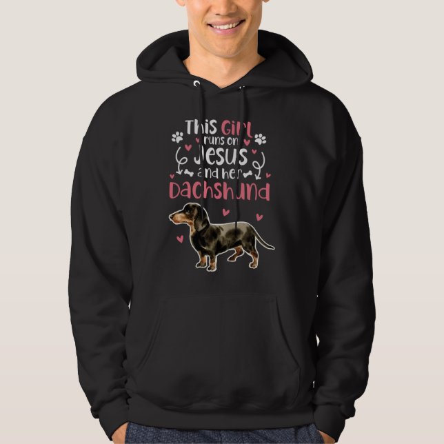 Dachshund Girl Runs On Jesus And Dachshund Hoodie (Framsida)