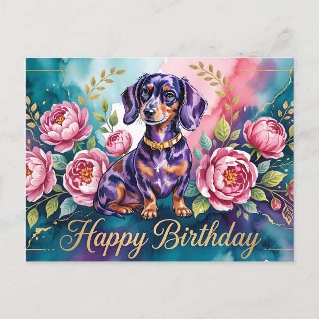 Dachshund Glad födelsedag illustration Helg Vykort (Framsida)