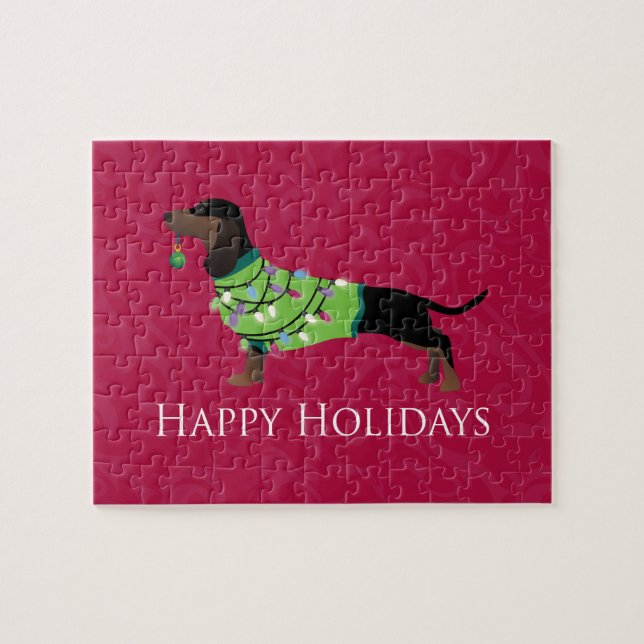 Dachshund Glad helg Design Pussel (Horisontell)