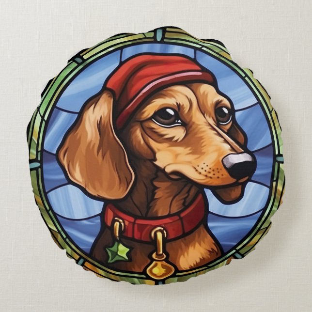 Dachshund Glass-jul Rund Kudde (Baksidan)