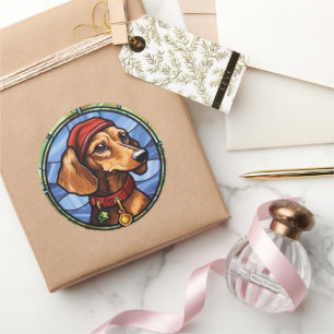Dachshund Glass-jul Runt Klistermärke