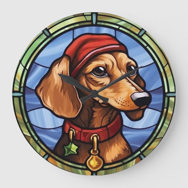Dachshund Glass-jul Stor Klocka (Framsida)