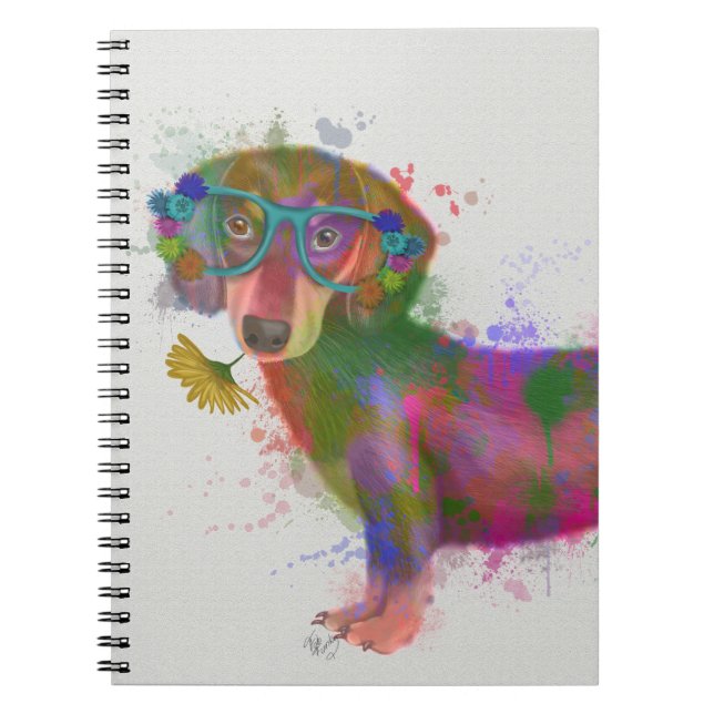 Dachshund & Glass Rainbow Stänk Anteckningsbok (Framsidan)
