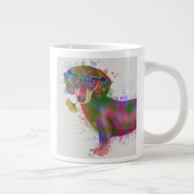 Dachshund & Glass Rainbow Stänk Jumbo Mugg (Höger)