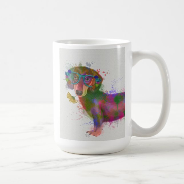 Dachshund & Glass Rainbow Stänk Kaffemugg (Höger)