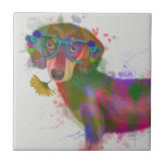 Dachshund & Glass Rainbow Stänk Kakelplatta<br><div class="desc">Den här vattenfärgen har en färgstark porträtt av ett dachsund i färgglasögon i blommor | Per Fab-Funky</div>
