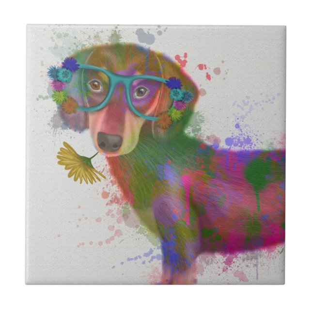 Dachshund & Glass Rainbow Stänk Kakelplatta (Framsidan)