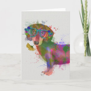 Dachshund & Glass Rainbow Stänk Kort