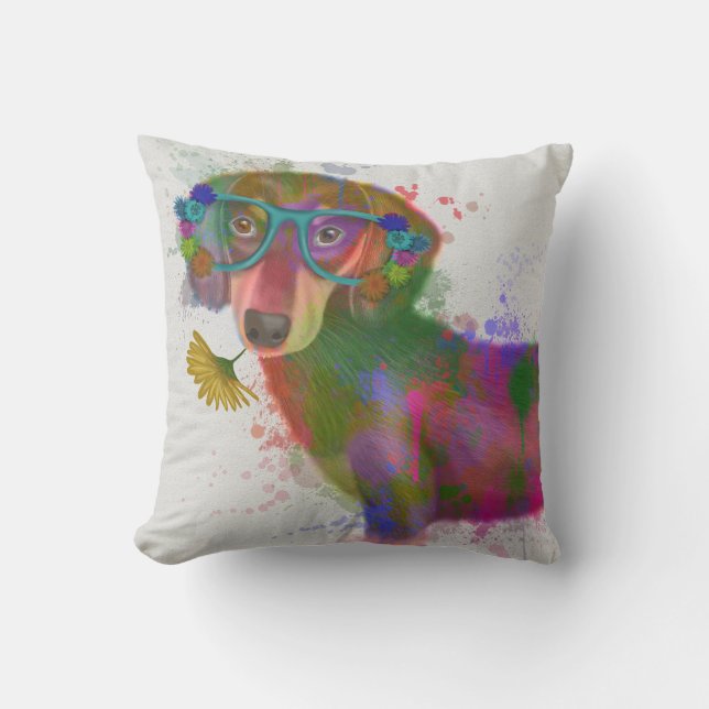 Dachshund & Glass Rainbow Stänk Kudde (Framsida)