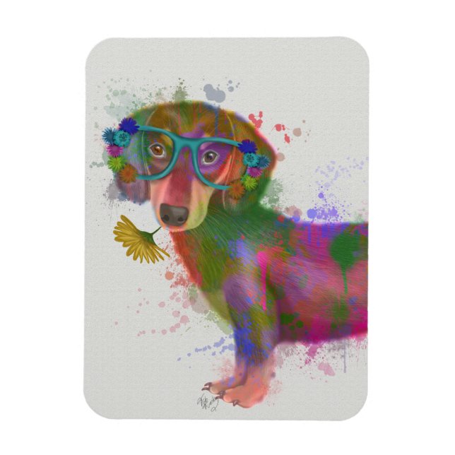 Dachshund & Glass Rainbow Stänk Magnet (Vertikal)