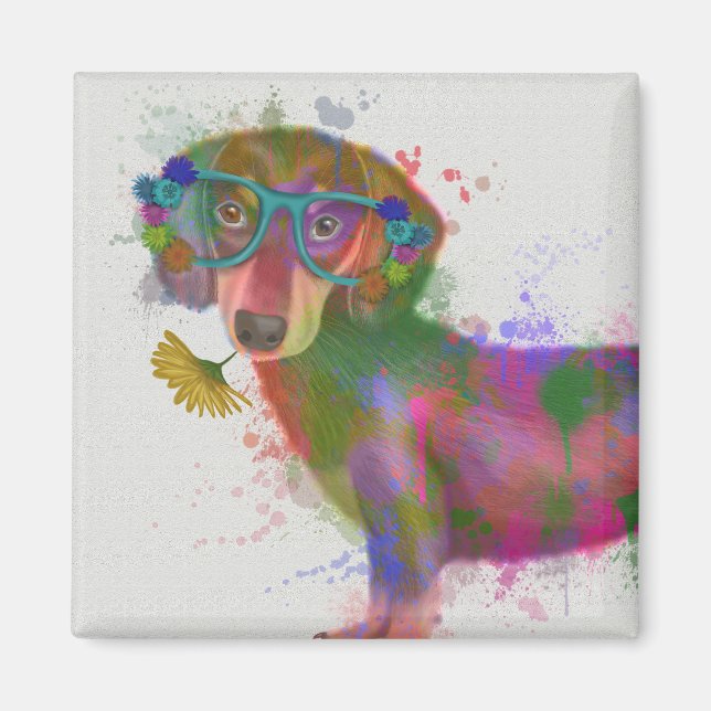 Dachshund & Glass Rainbow Stänk Magnet (Framsidan)