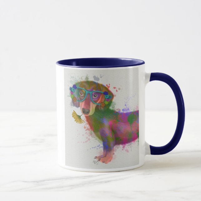 Dachshund & Glass Rainbow Stänk Mugg (Höger)