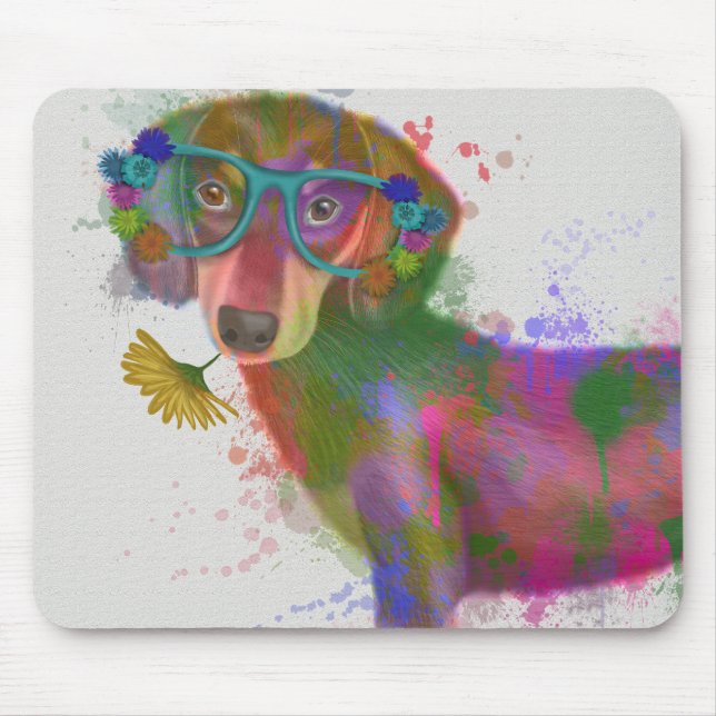 Dachshund & Glass Rainbow Stänk Musmatta (Framsidan)