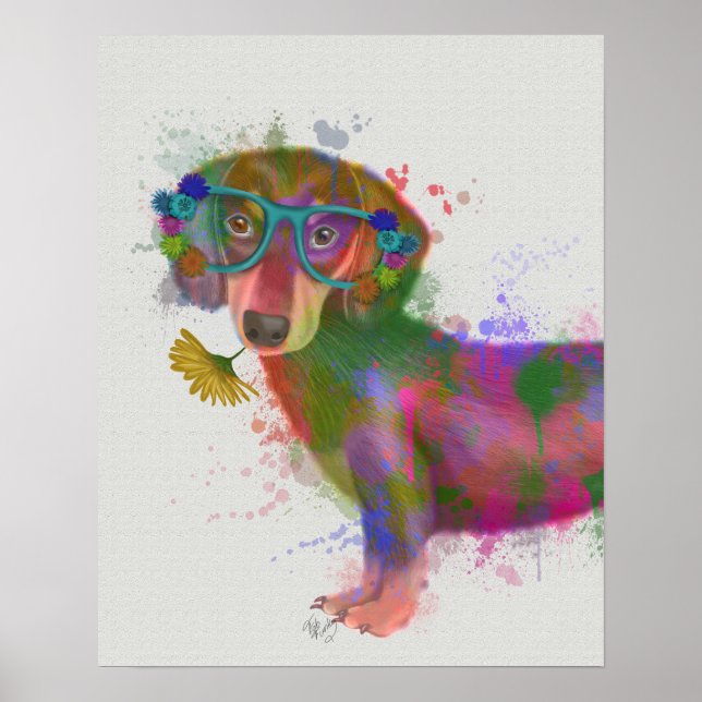 Dachshund & Glass Rainbow Stänk Poster (Framsidan)