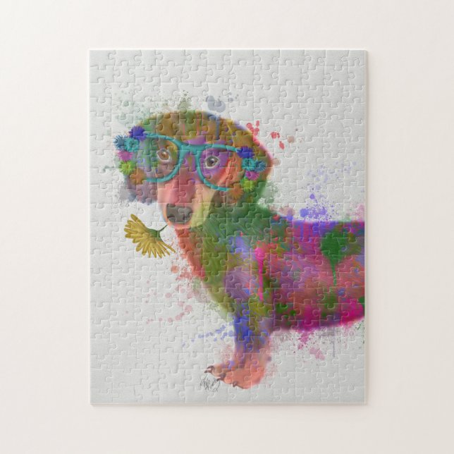 Dachshund & Glass Rainbow Stänk Pussel (Vertikal)
