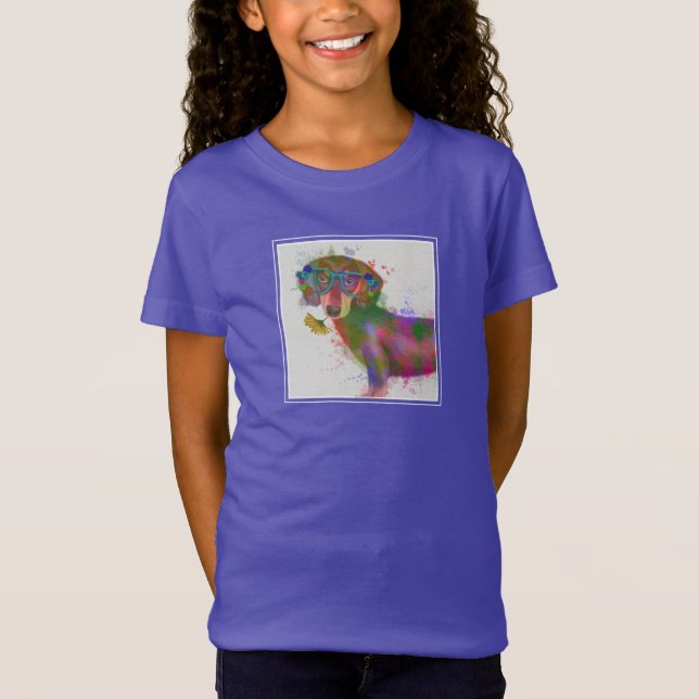 Dachshund & Glass Rainbow Stänk T Shirt (Framsida)