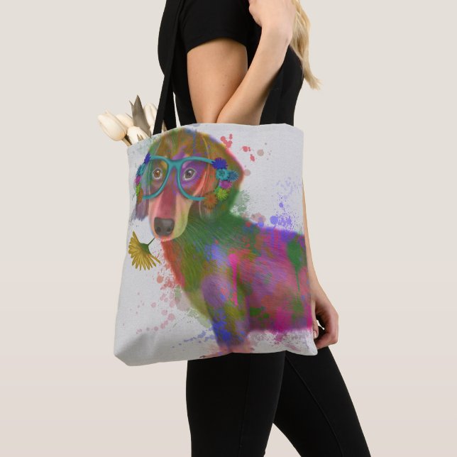 Dachshund & Glass Rainbow Stänk Tygkasse (Närbild)