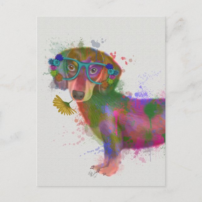 Dachshund & Glass Rainbow Stänk Vykort (Framsida)