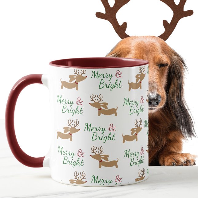 Dachshund God Jul & Bright Wiener Hund Mugg (Merry & Bright Dachshund Christmas coffee mug)