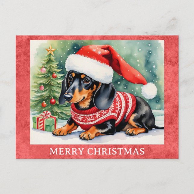 Dachshund God jul Cute Puppy Hund Vykort (Framsida)
