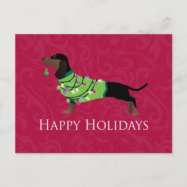 Dachshund God Jul-design Helg Vykort (Framsida)