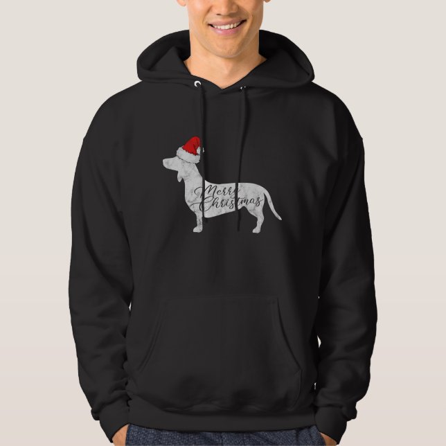 Dachshund God jul T-Shirt I Doxie Santa Si Hoodie (Framsida)