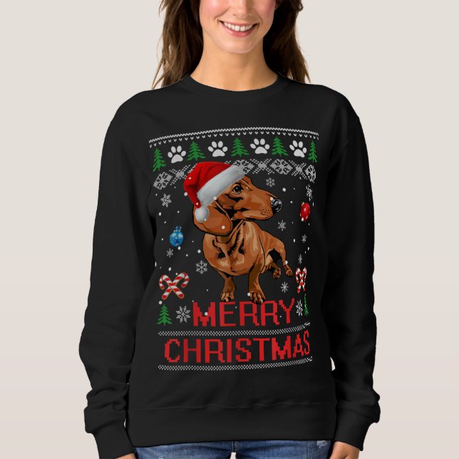Dachshund God jul Träd Light Pajama Dackel T Shirt (Framsida)