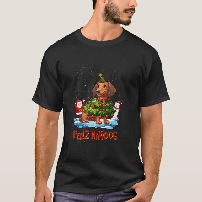 Dachshund God jul Träd Ljus Hund X Mas Do T Shirt (Framsida)