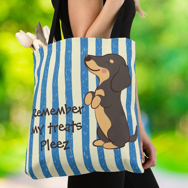 Dachshund-godisar Blå Rand Typografi Tygkasse (Skapare uppladdad)