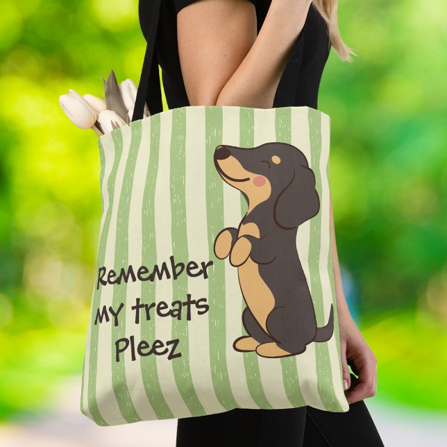 Dachshund-godisar Grön Streck Typografi Tygkasse (Skapare uppladdad)
