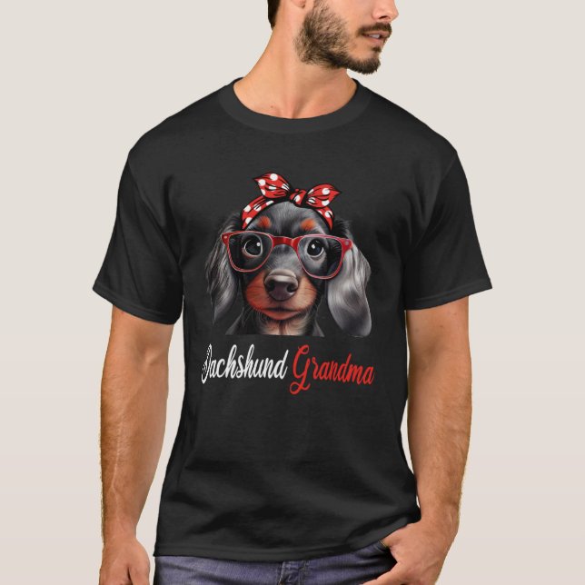 Dachshund Grandma Headband Glasses T Shirt (Framsida)