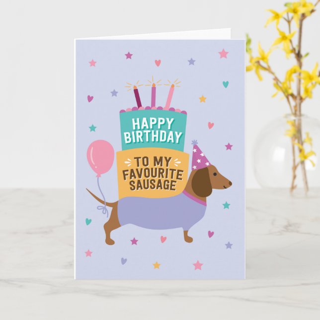 Dachshund Grattis på födelsedagen Cute Card Kort (Gul blomma)