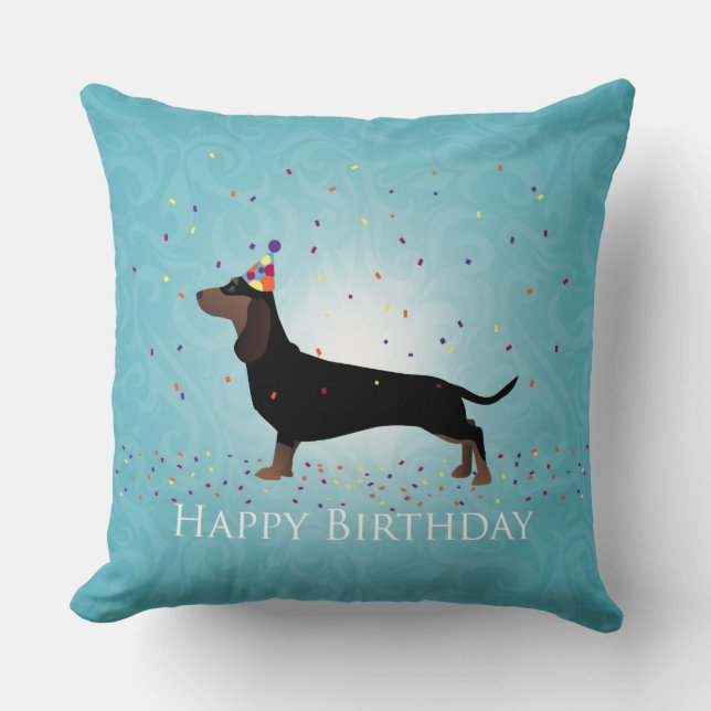 Dachshund Grattis på födelsedagen Design Kudde (Framsida)