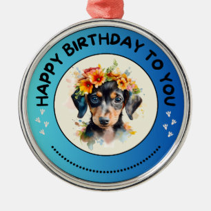 Dachshund Grattis på födelsedagen till dig Julgransprydnad Metall