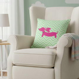 Dachshund + Grön Chevron Kudde