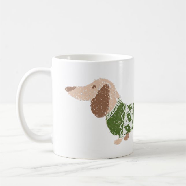 Dachshund Grön Fula Jultröja Mönster Kaffemugg (Vänster)