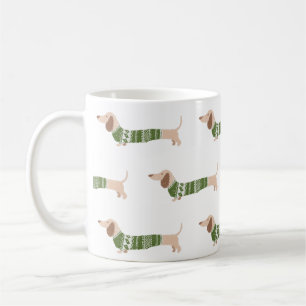 Dachshund Grön Fult Jultröja Mönster Kaffemugg