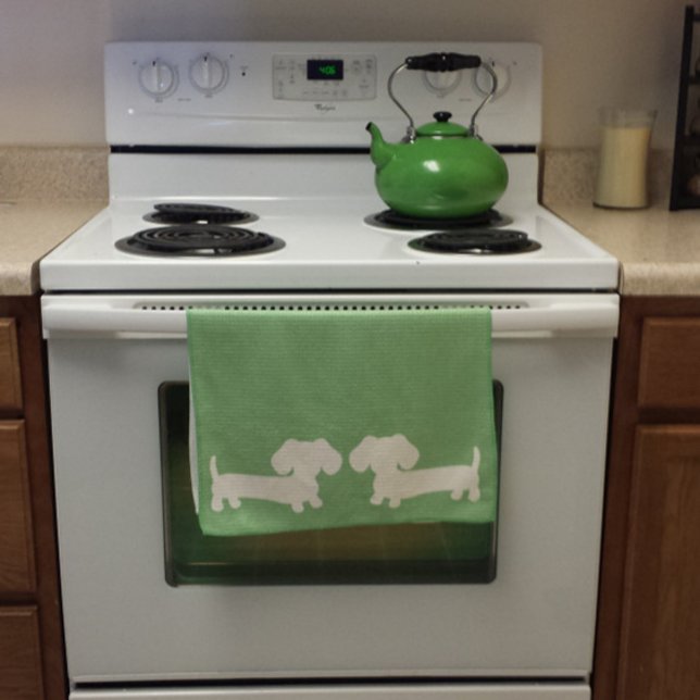 Dachshund Grönt Dish Towel Wiener Hund & Pappor Kökshandduk (Skapare uppladdad)